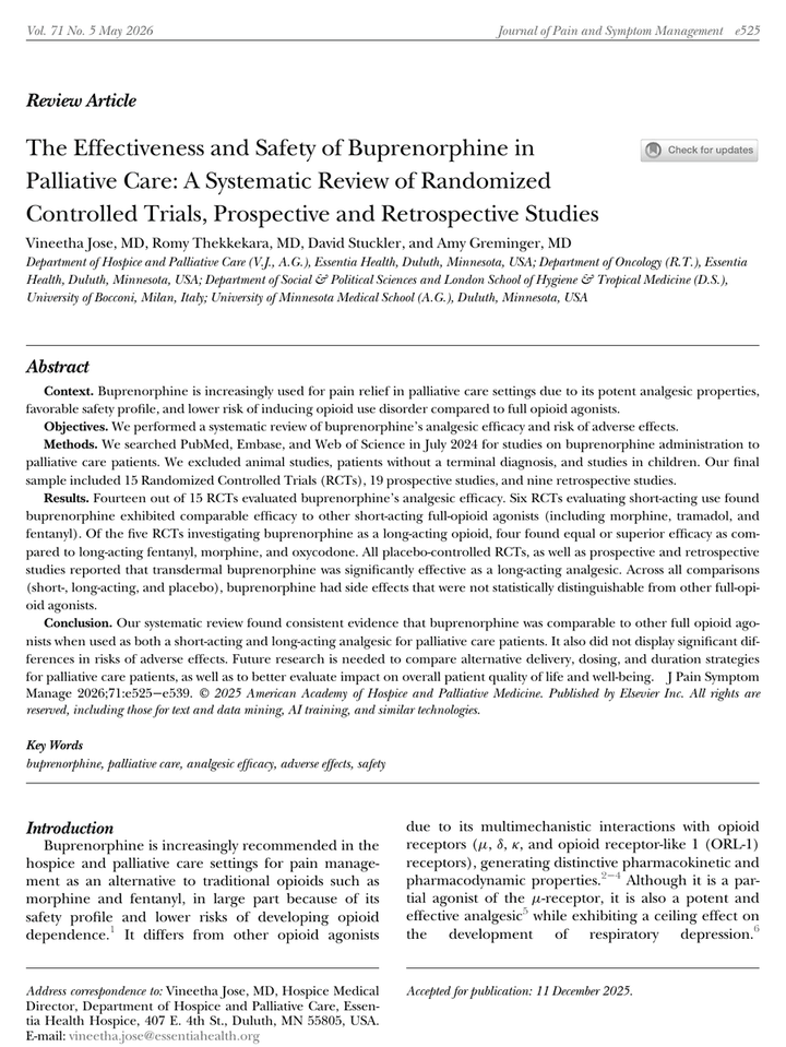 Vineetha Jose, Journal of Pain and Symptom Management 2026
